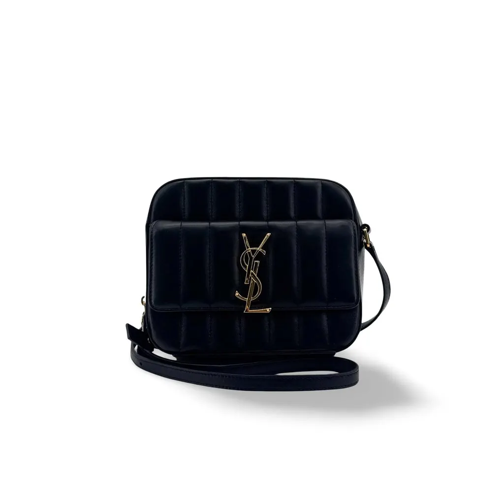 Saint Laurent Small Vicky Camera Bag Black Gold Hardware Black Leather Very good - Front View