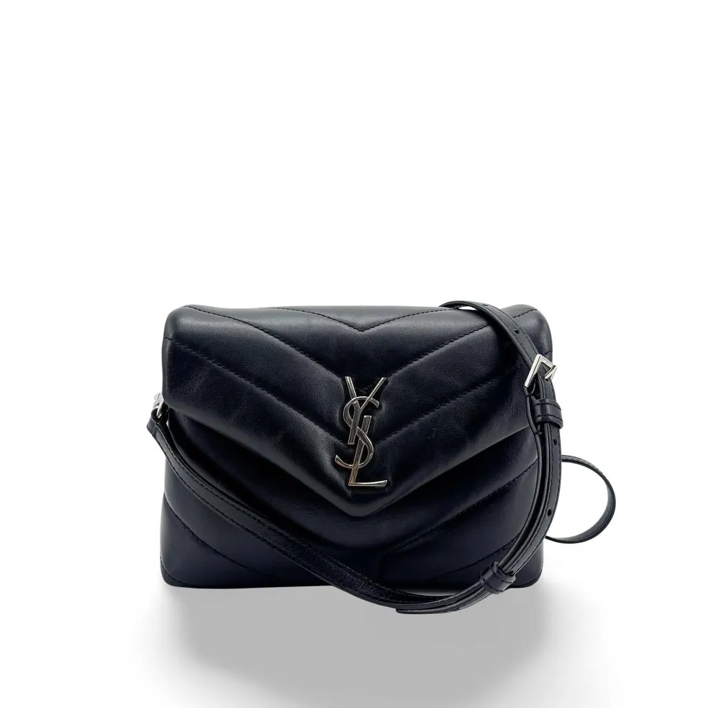 Saint Laurent Toy Loulou Bag in Matelassé Leather Black Silver Black Leather Good - Front View