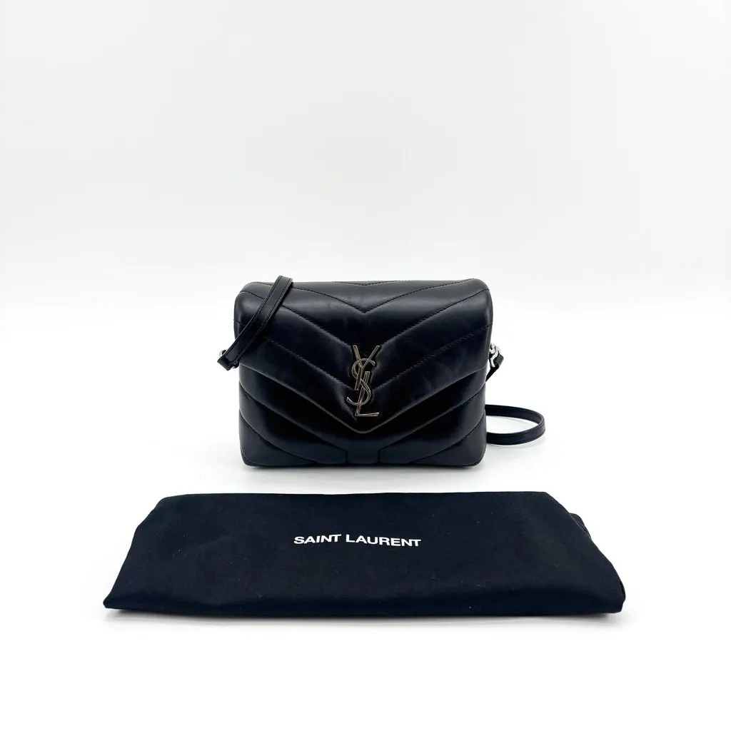 Saint Laurent Toy Loulou Bag in Matelassé Leather Black Silver Black Leather Good - Back View