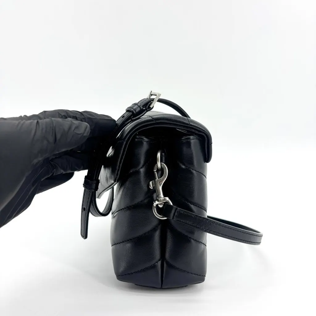 Saint Laurent Toy Loulou Bag in Matelassé Leather Black Silver Black Leather Good - Model View