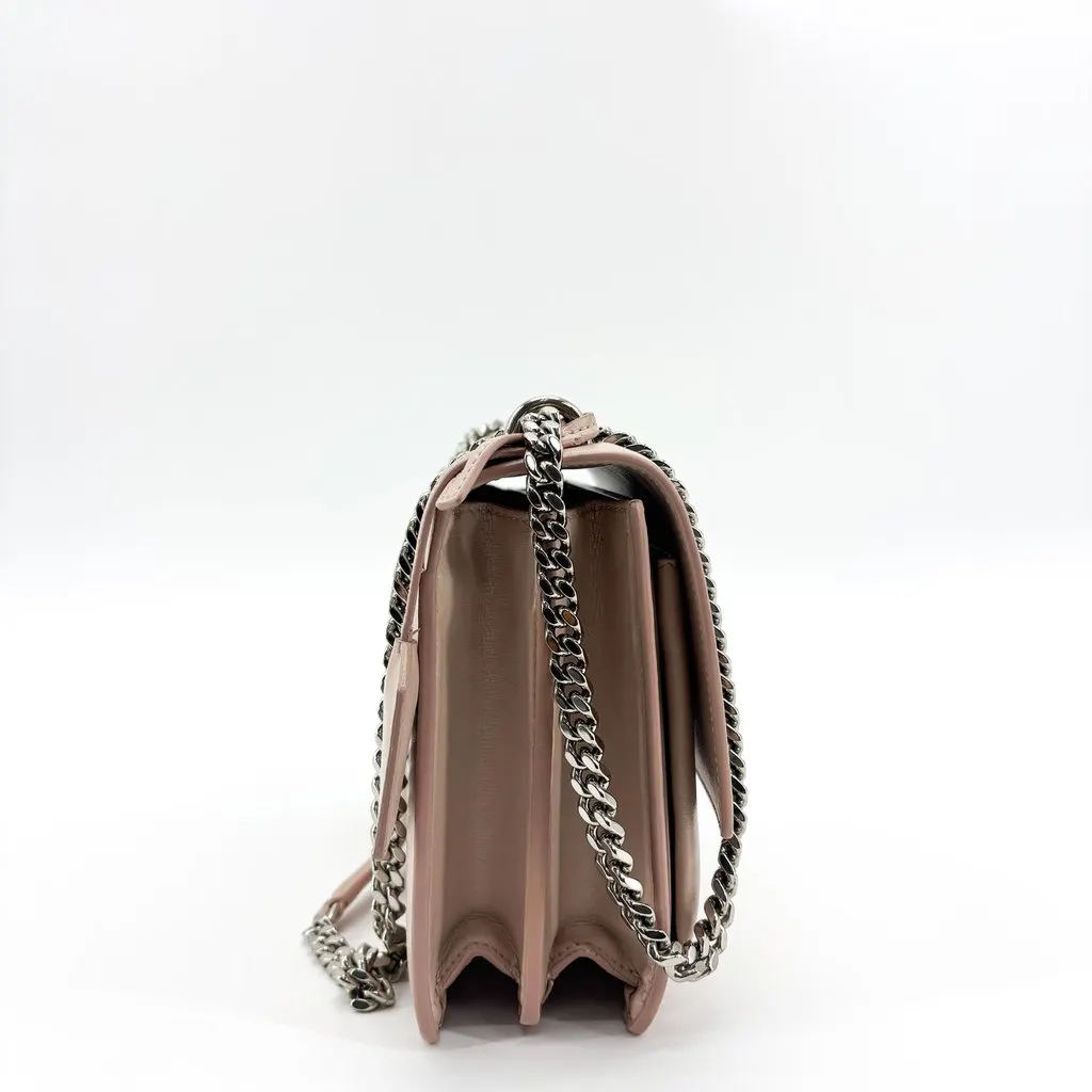 Saint Laurent Small Sunset Shoulder Bag Powder Pink Silver Beige Leather Good - Model View
