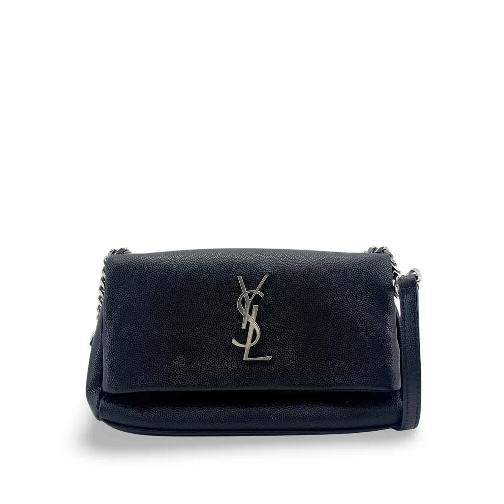 Saint Laurent Monogram Kate Supple Shoulder Bag Black Silver Black Leather Good - Front View