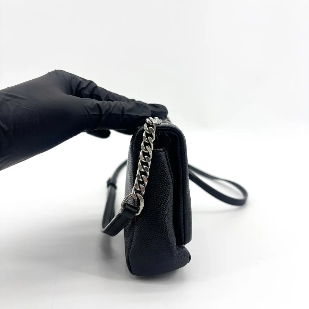 Saint Laurent Monogram Kate Supple Shoulder Bag Black Silver Black Leather Good - Model View