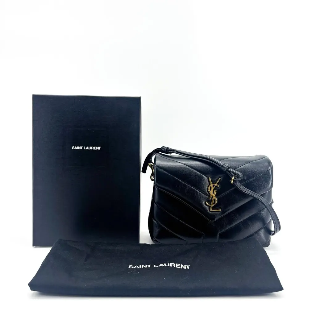 Saint Laurent Toy Loulou Bag in Quilted Leather Black Gold Black Leather Good - Back View