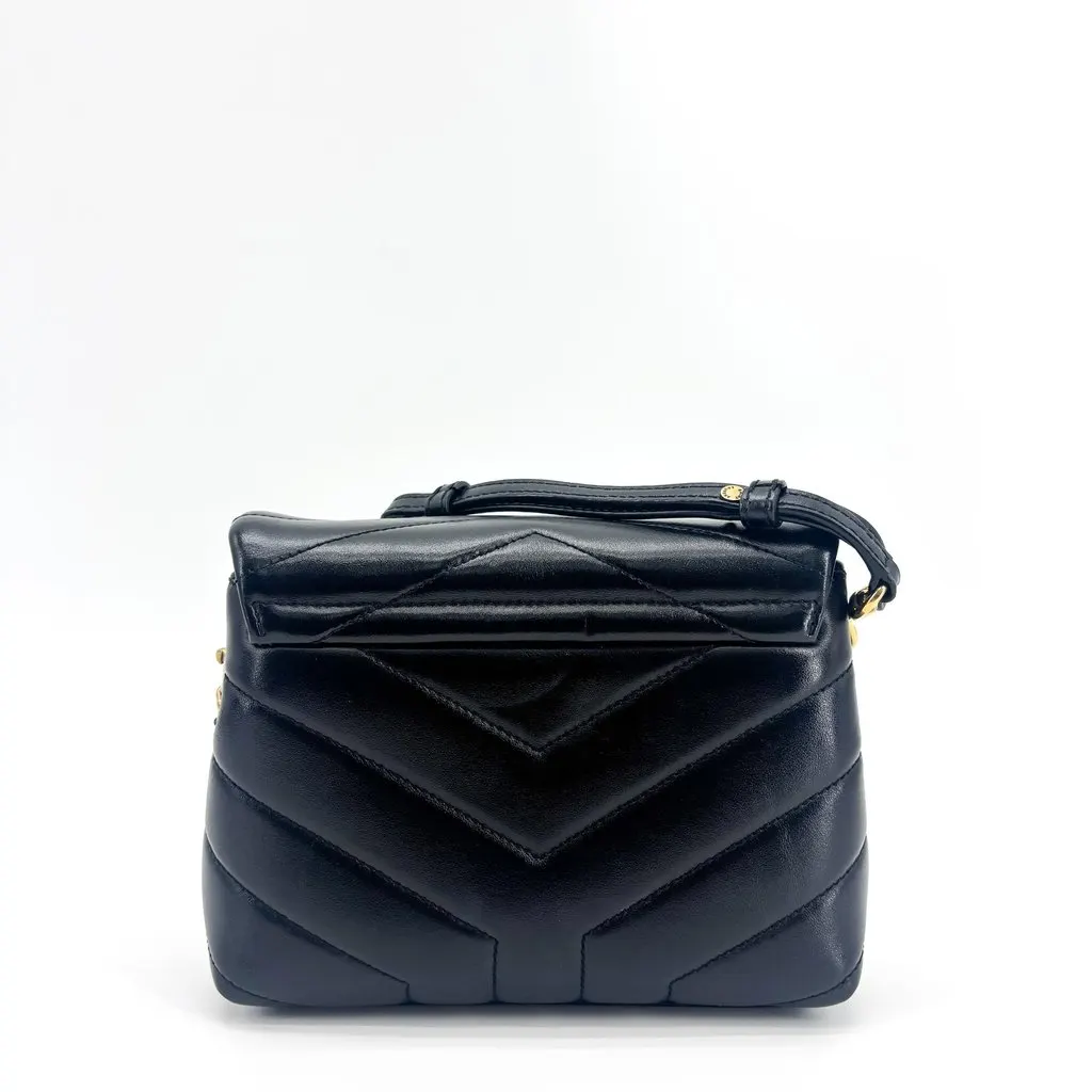 Saint Laurent Toy Loulou Bag in Quilted Leather Black Gold Black Leather Good - Inside View