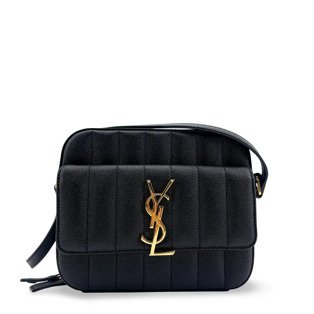 Saint Laurent Vicky Small Camera Bag Black Black Leather Very good - Front View