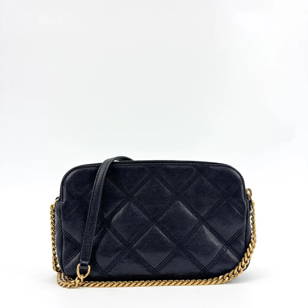 Saint Laurent Becky Double Zip Quilted Lambskin Chain Crossbody Bag Black Leather Good - Inside View