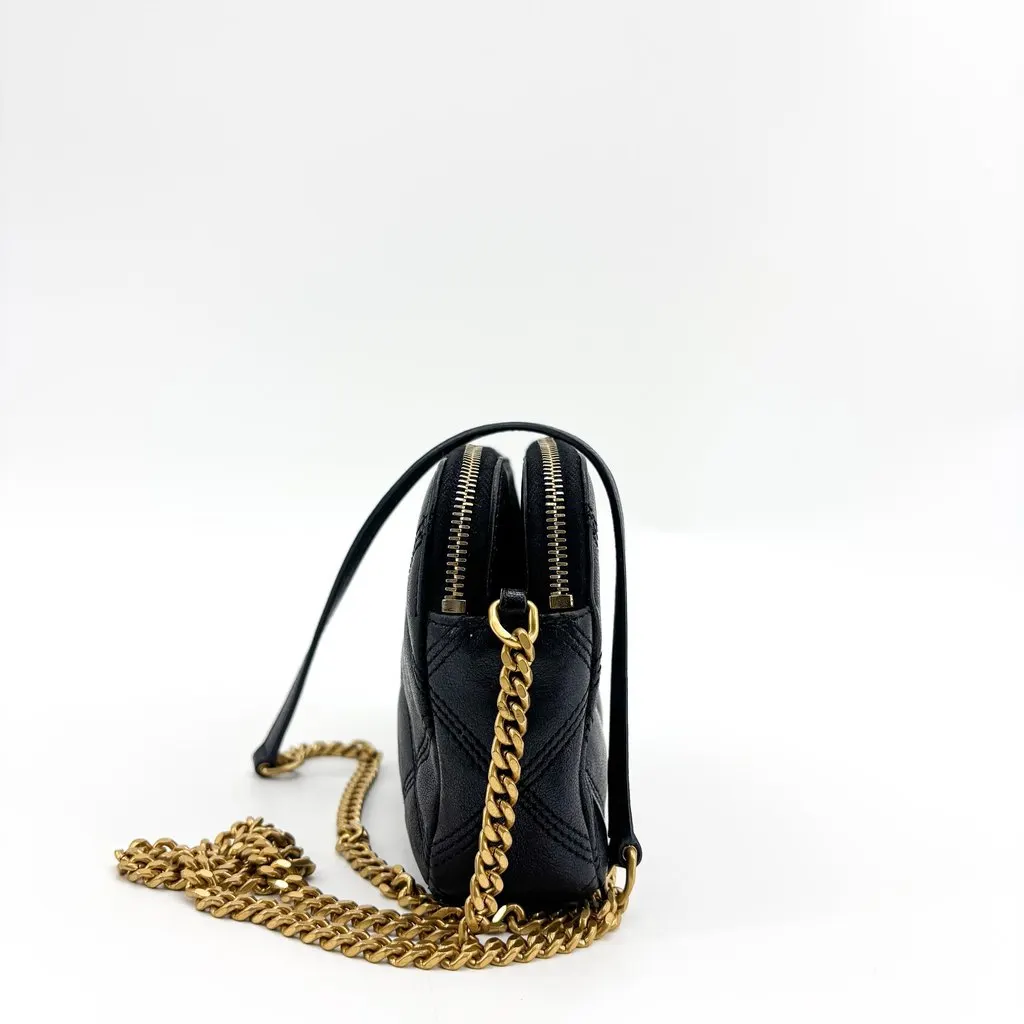 Saint Laurent Becky Double Zip Quilted Lambskin Chain Crossbody Bag Black Leather Good - Model View