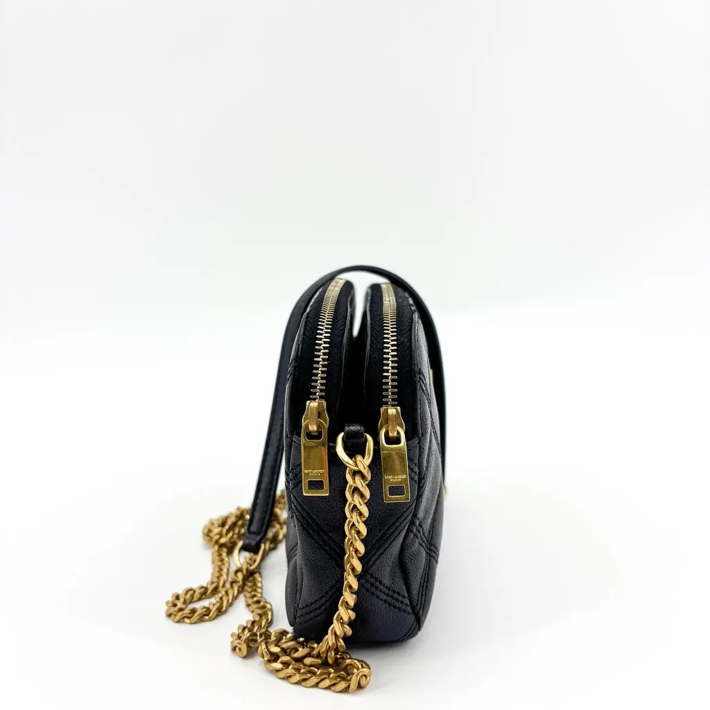 Saint Laurent Becky Double Zip Quilted Lambskin Chain Crossbody Bag Black Leather Good - Box View