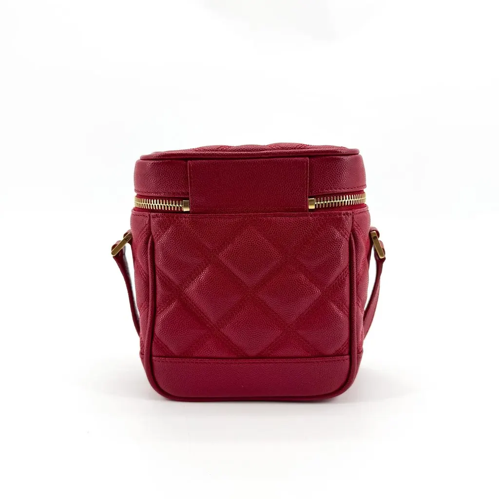 Saint Laurent 80's Vanity Bag in Quilted Grain de Poudre Embossed Leather Red Gold Red Leather Very good - Back View