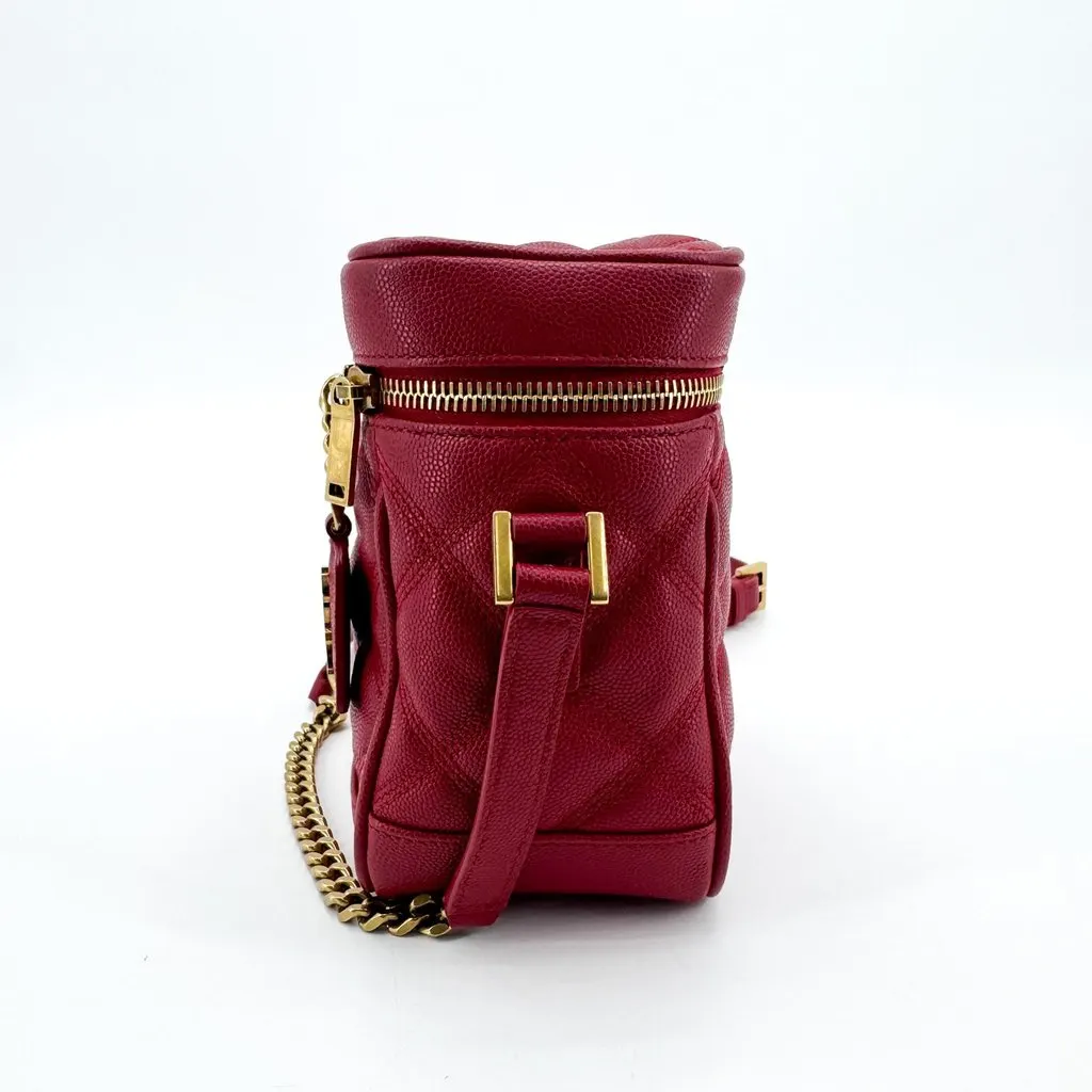 Saint Laurent 80's Vanity Bag in Quilted Grain de Poudre Embossed Leather Red Gold Red Leather Very good - Inside View
