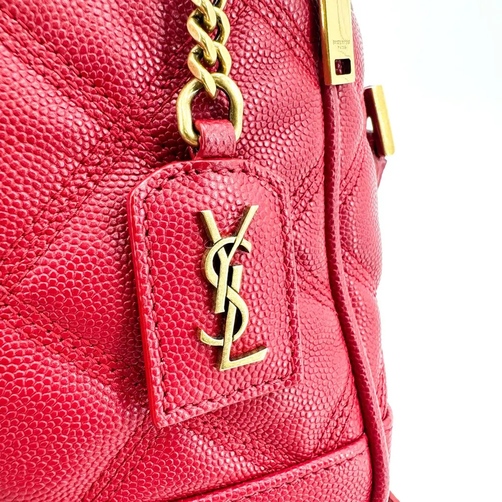 Saint Laurent 80's Vanity Bag in Quilted Grain de Poudre Embossed Leather Red Gold Red Leather Very good - Box View