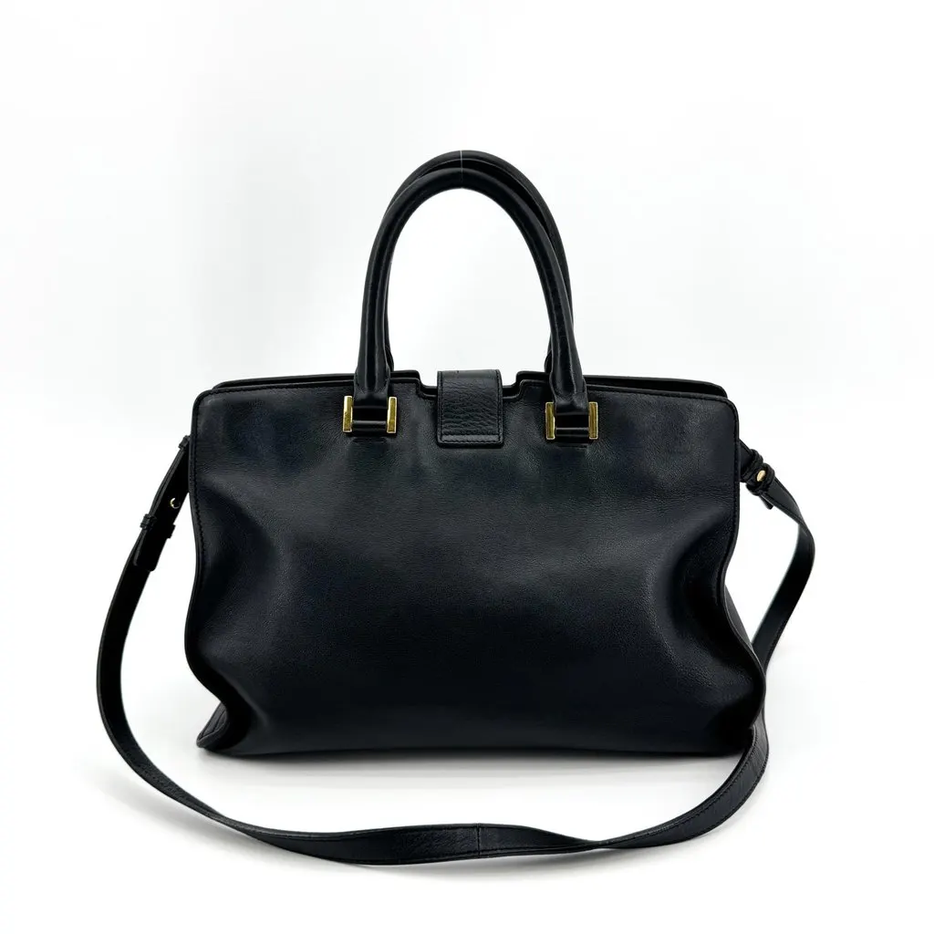 Saint Laurent Monogram Cabas Bag Small Black Gold Black Leather Fair - Inside View