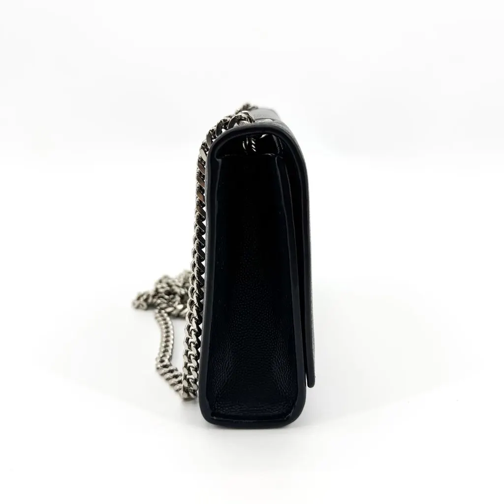 Saint Laurent Medium Kate Chain Bag in Grain de Poudre Embossed Leather Black Silver Black Leather Good - Back View