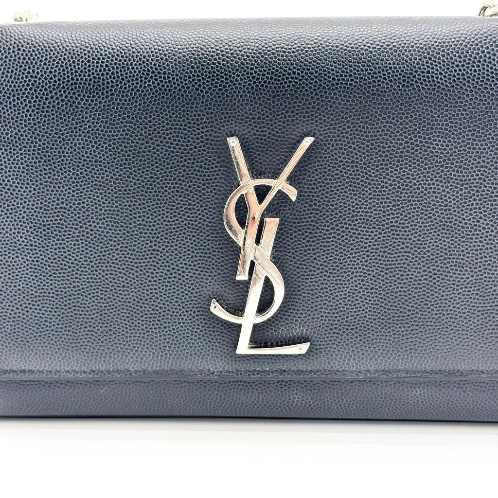 Saint Laurent Medium Kate Chain Bag in Grain de Poudre Embossed Leather Black Silver Black Leather Good - Box View
