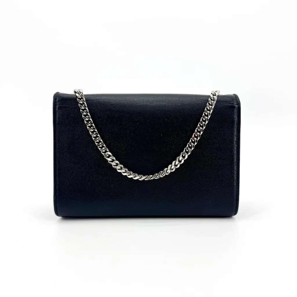 Saint Laurent Small Kate Shoulder Bag Black Silver Hardware Black Leather Good - Back View