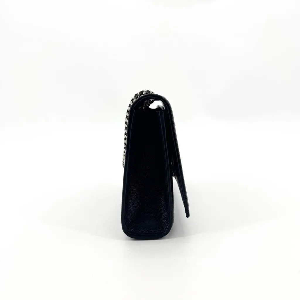 Saint Laurent Small Kate Shoulder Bag Black Silver Hardware Black Leather Good - Inside View