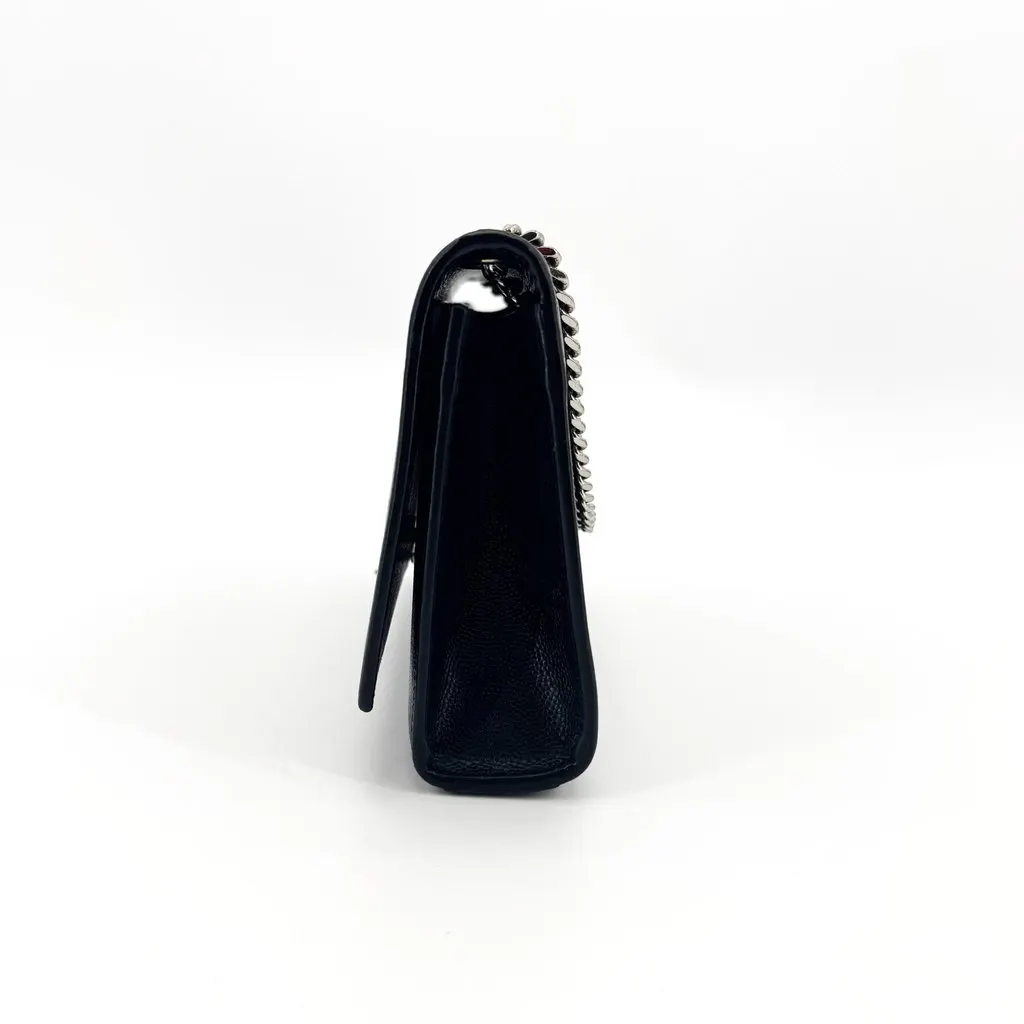 Saint Laurent Small Kate Shoulder Bag Black Silver Hardware Black Leather Good - Model View
