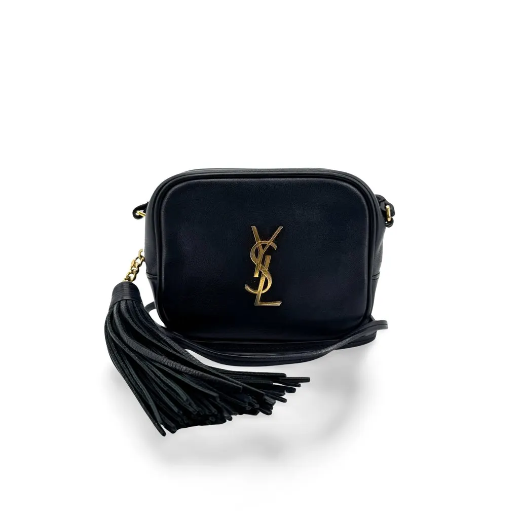 Saint Laurent Baby Lou Mini Camera Bag Smooth Leather Black Gold Black Leather Good - Front View