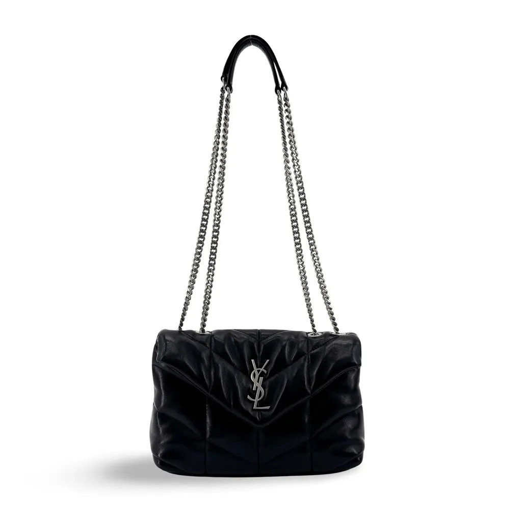 Saint Laurent Toy Loulou Puffer Bag Black Silver Black Leather Very good - Front View