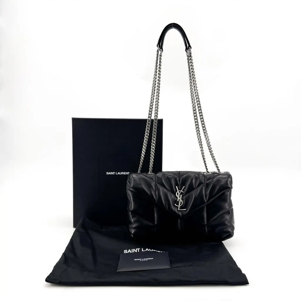 Saint Laurent Toy Loulou Puffer Bag Black Silver Black Leather Very good - Back View