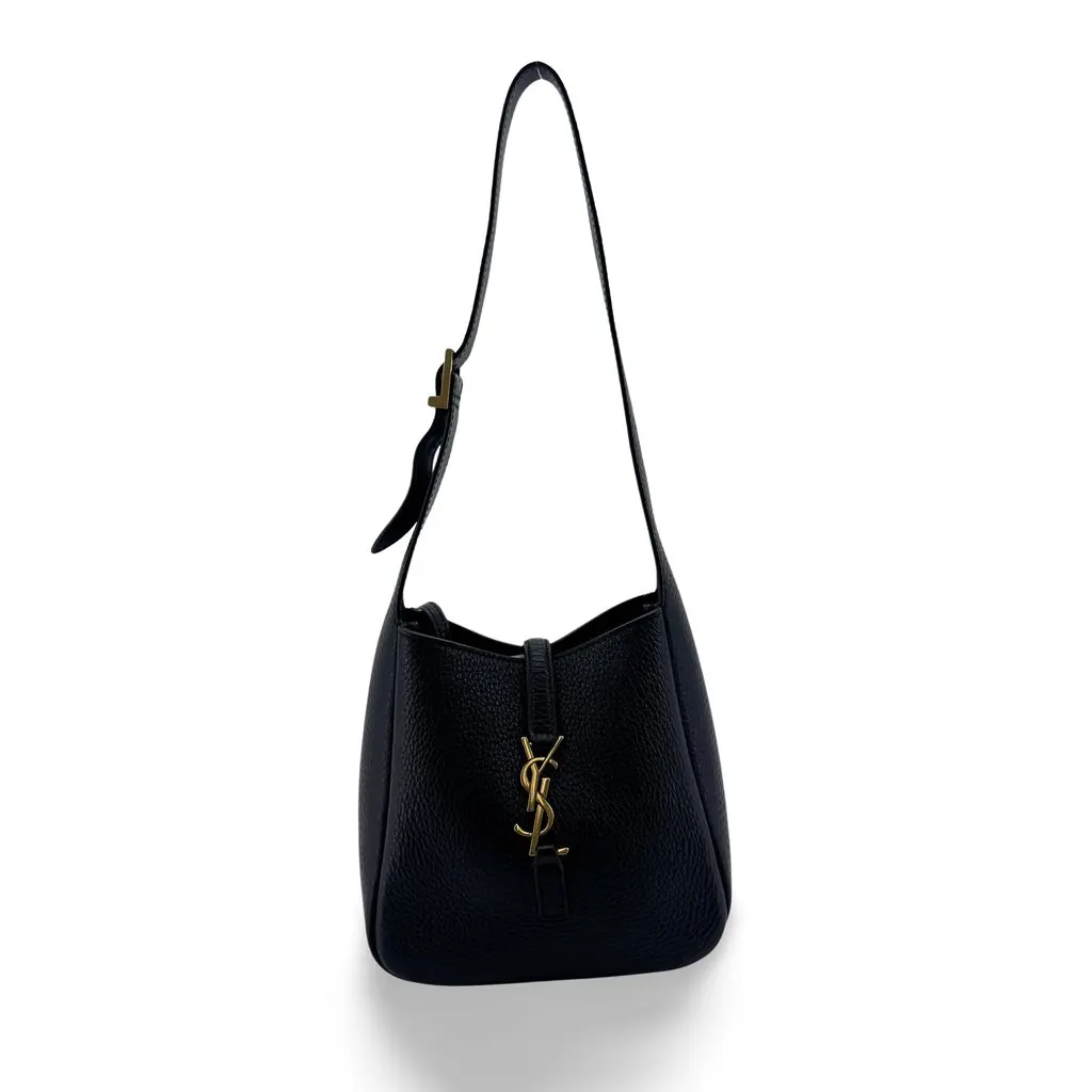 Saint Laurent Le 5 À 7 Mini Hobo Bag Grained Leather Black Gold Black Leather Very good - Front View