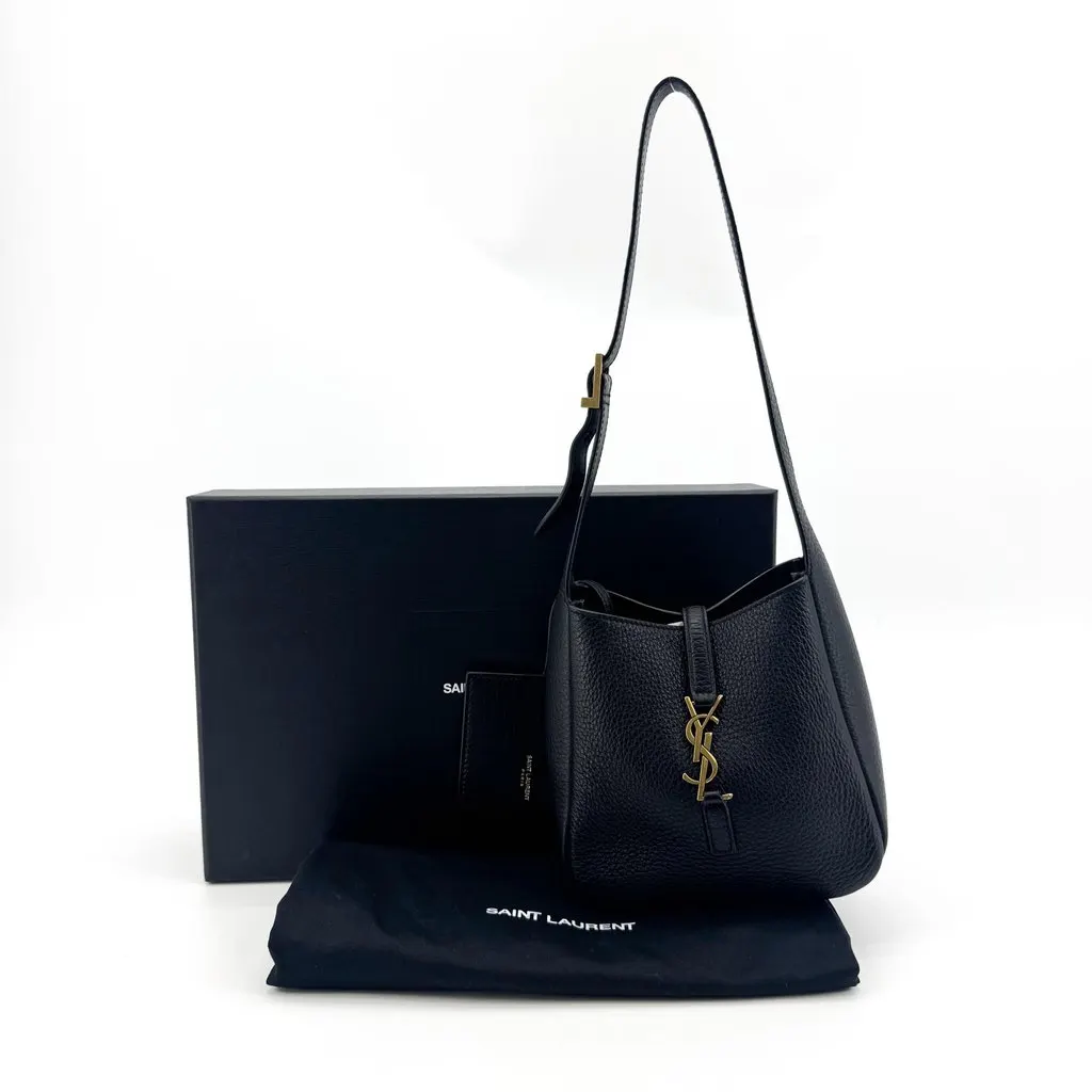 Saint Laurent Le 5 À 7 Mini Hobo Bag Grained Leather Black Gold Black Leather Very good - Back View