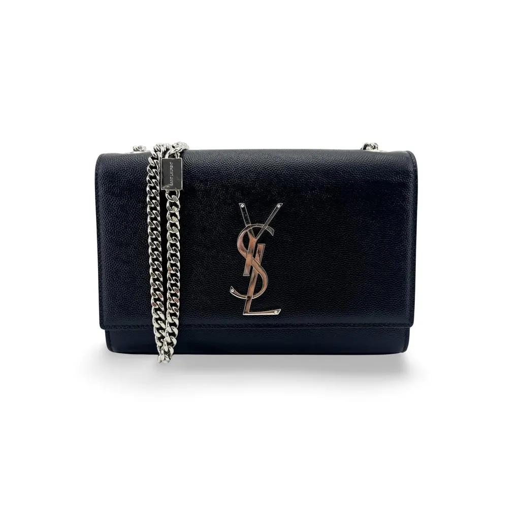Saint Laurent Small Kate Shoulder Bag Black Silver Black Leather Very good - Front View