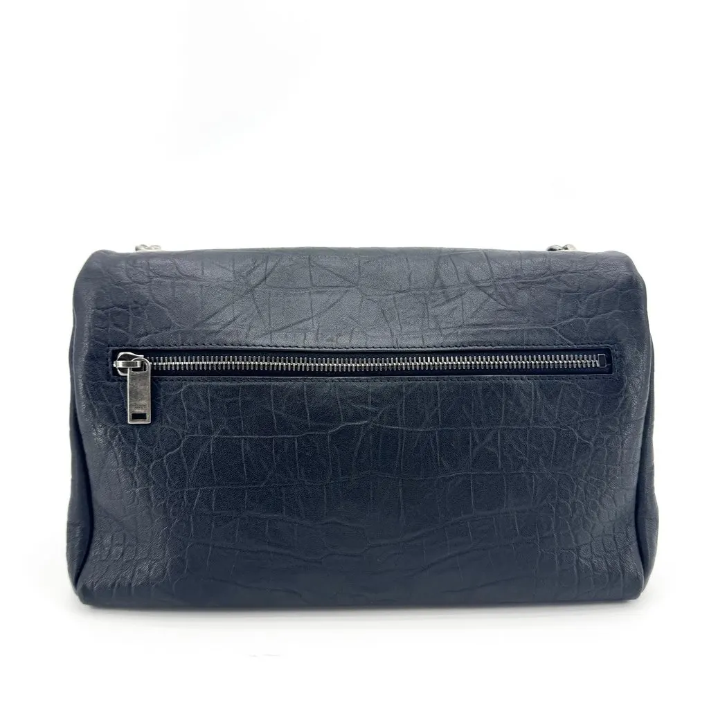 Saint Laurent Baby Niki Crocodile-Embossed Shoulder Bag Black Silver Black Leather Good - Back View