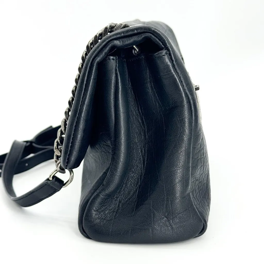 Saint Laurent Baby Niki Crocodile-Embossed Shoulder Bag Black Silver Black Leather Good - Inside View
