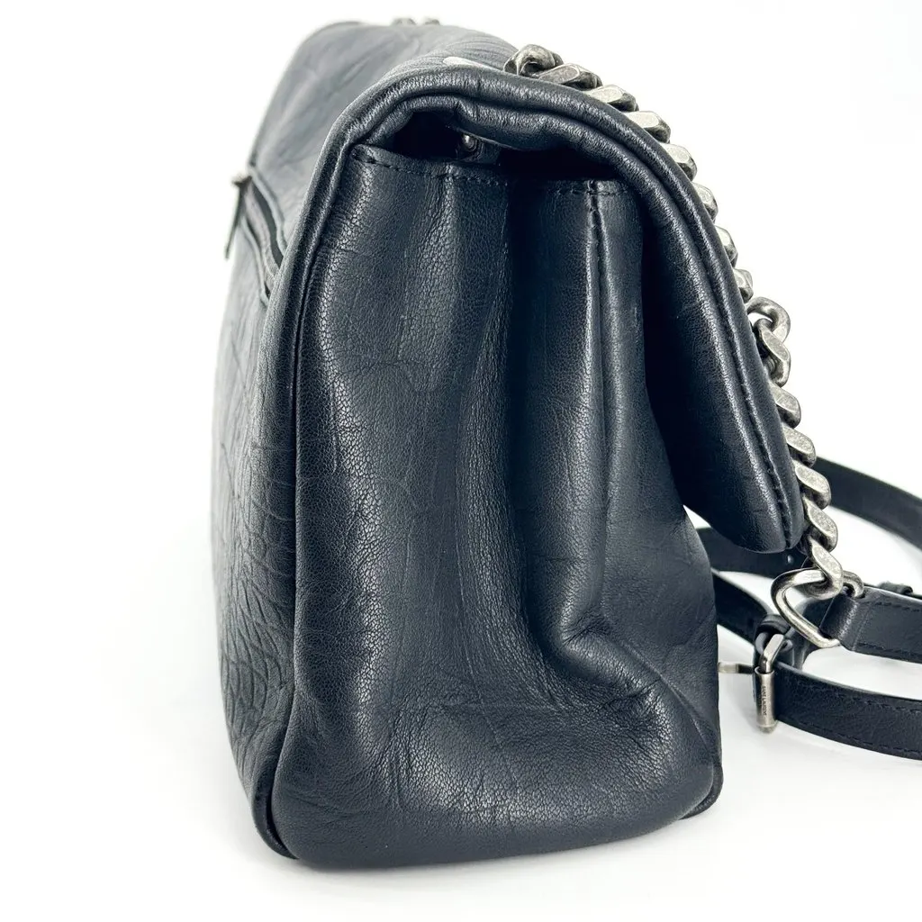 Saint Laurent Baby Niki Crocodile-Embossed Shoulder Bag Black Silver Black Leather Good - Model View
