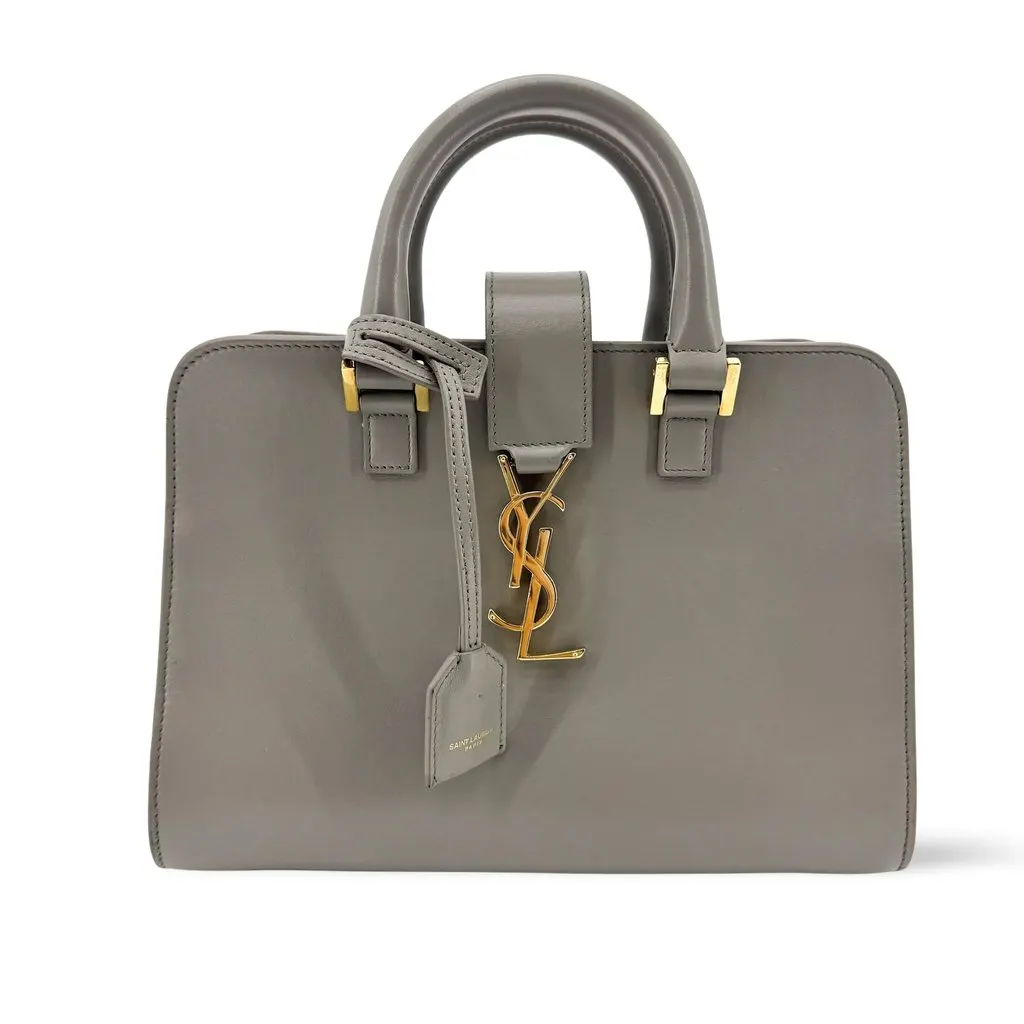 Saint Laurent Baby Monogram Cabas Bag Grey Gold Gold Leather Good - Front View
