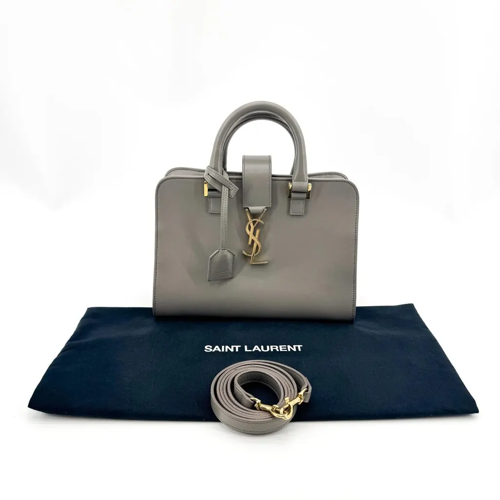 Saint Laurent Baby Monogram Cabas Bag Grey Gold Gold Leather Good - Back View