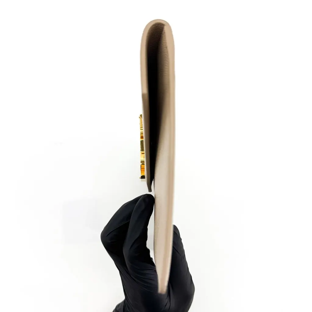 Saint Laurent Uptown Pouch in Grain de Poudre Embossed Leather Beige Gold Beige Leather Very good - Model View