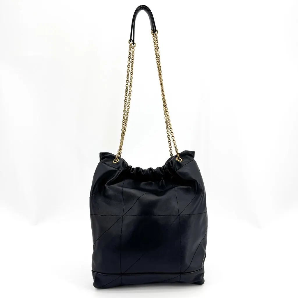 Saint Laurent June Drawstring Bag in Quilted Lambskin Black Gold Black Leather Very good - Inside View