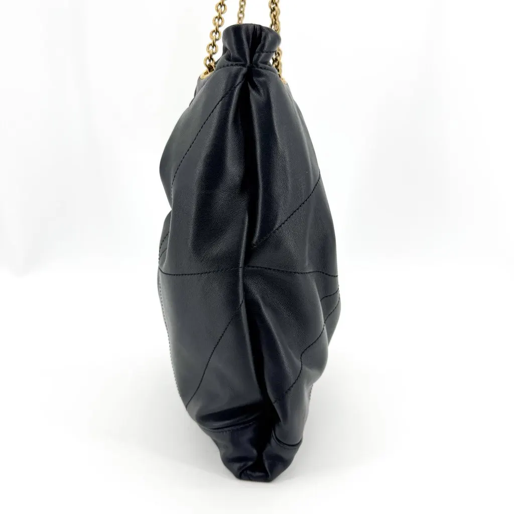 Saint Laurent June Drawstring Bag in Quilted Lambskin Black Gold Black Leather Very good - Box View