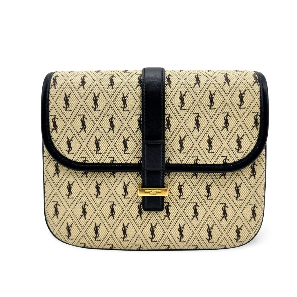 Saint Laurent Le Monogramme Canvas Shoulder Bag Black Beige Beige Canvas Very good - Front View