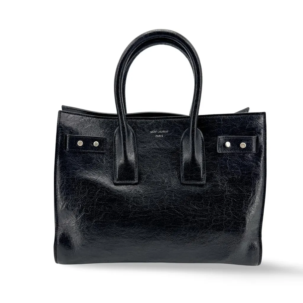 Saint Laurent Classic Small Sac De Jour Bag in Crinkled Vintage Leather Black