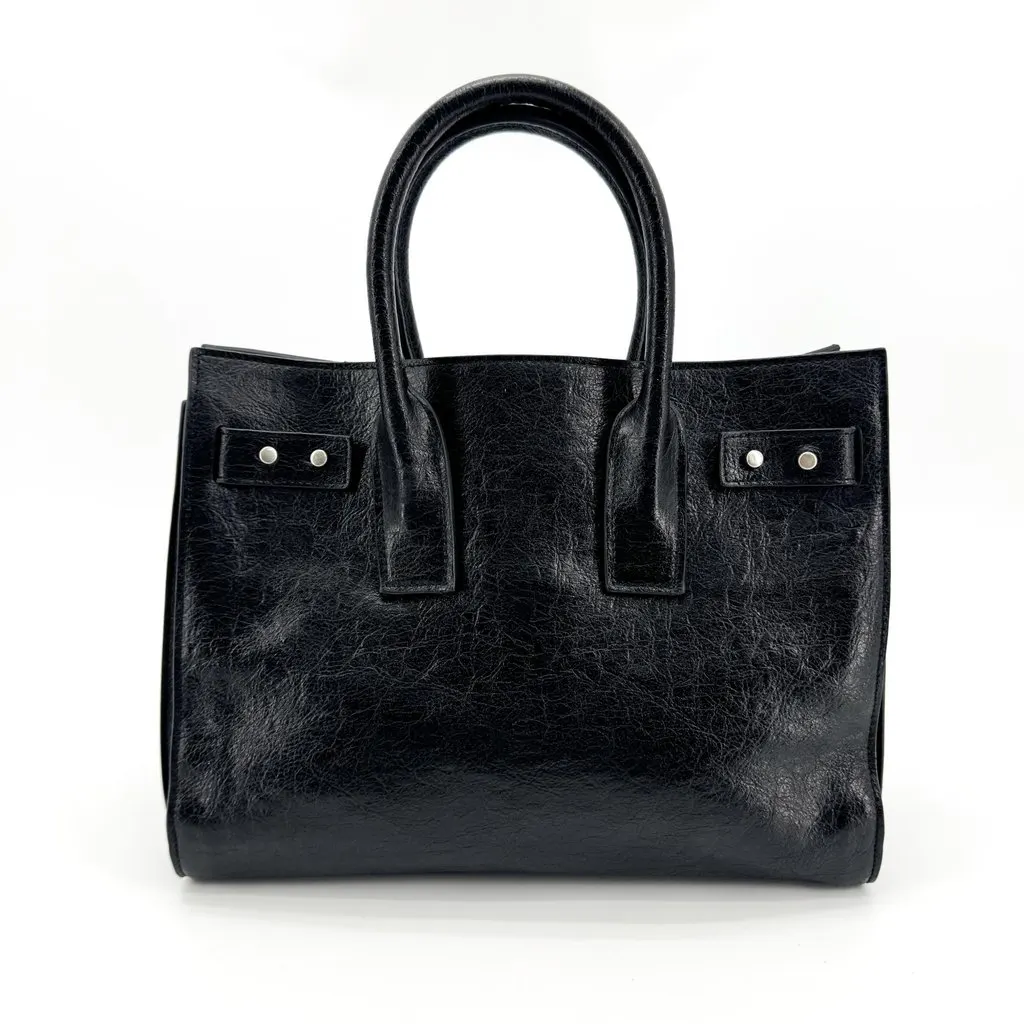 Saint Laurent Classic Small Sac De Jour Bag in Crinkled Vintage Leather Black Black Leather Good - Back View