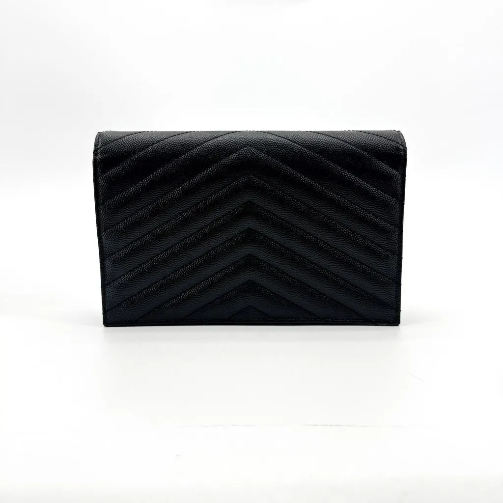 Saint Laurent Monogram Chain Wallet in Grain de Poudre Black Silver Black Leather Very good - Inside View
