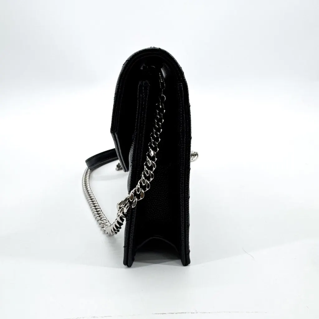 Saint Laurent Monogram Chain Wallet in Grain de Poudre Black Silver Black Leather Very good - Model View