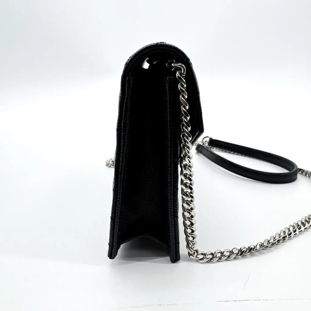 Saint Laurent Monogram Chain Wallet in Grain de Poudre Black Silver Black Leather Very good - Box View