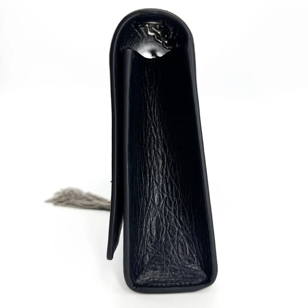 Saint Laurent Kate Medium Monogram Tassel Chain Shoulder Bag Crocodile Embossed Black Silver Hardware Black Leather Very good - Inside View
