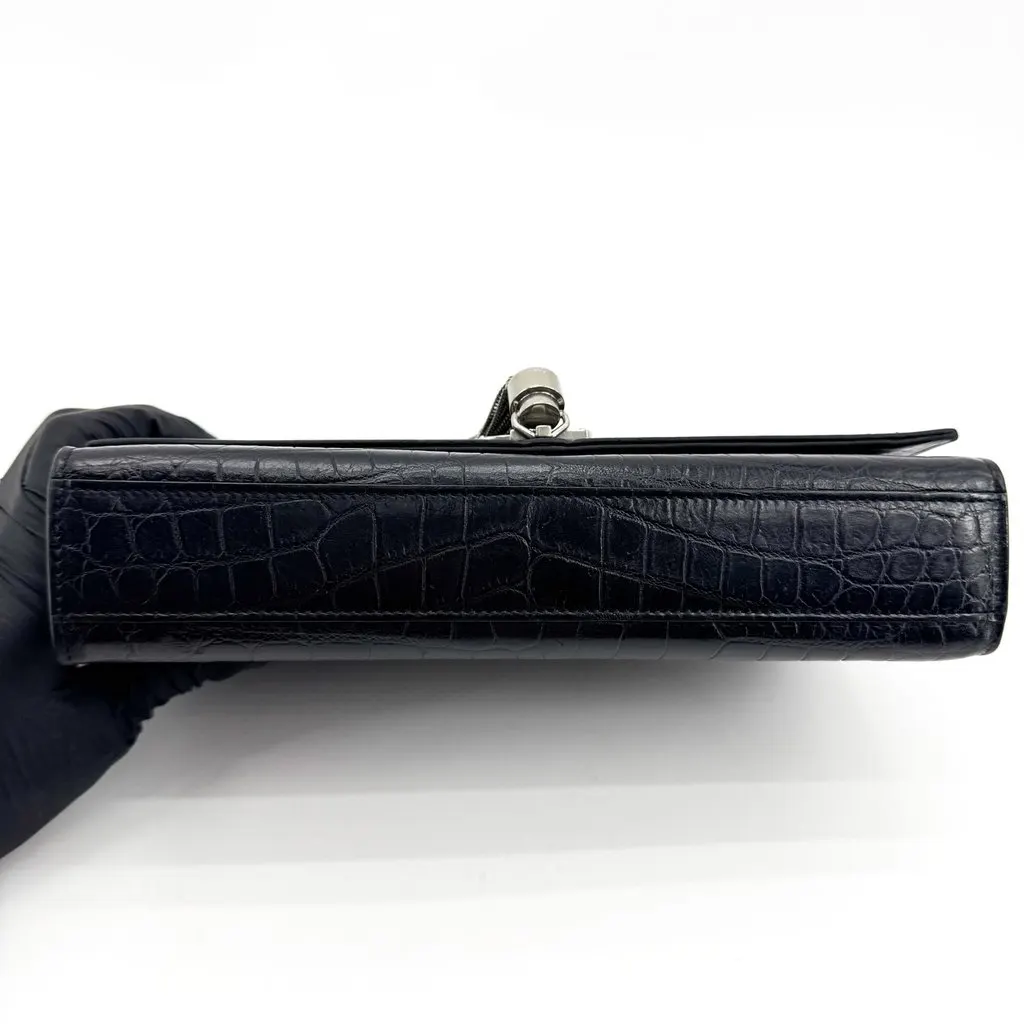 Saint Laurent Kate Medium Monogram Tassel Chain Shoulder Bag Crocodile Embossed Black Silver Hardware Black Leather Very good - Box View