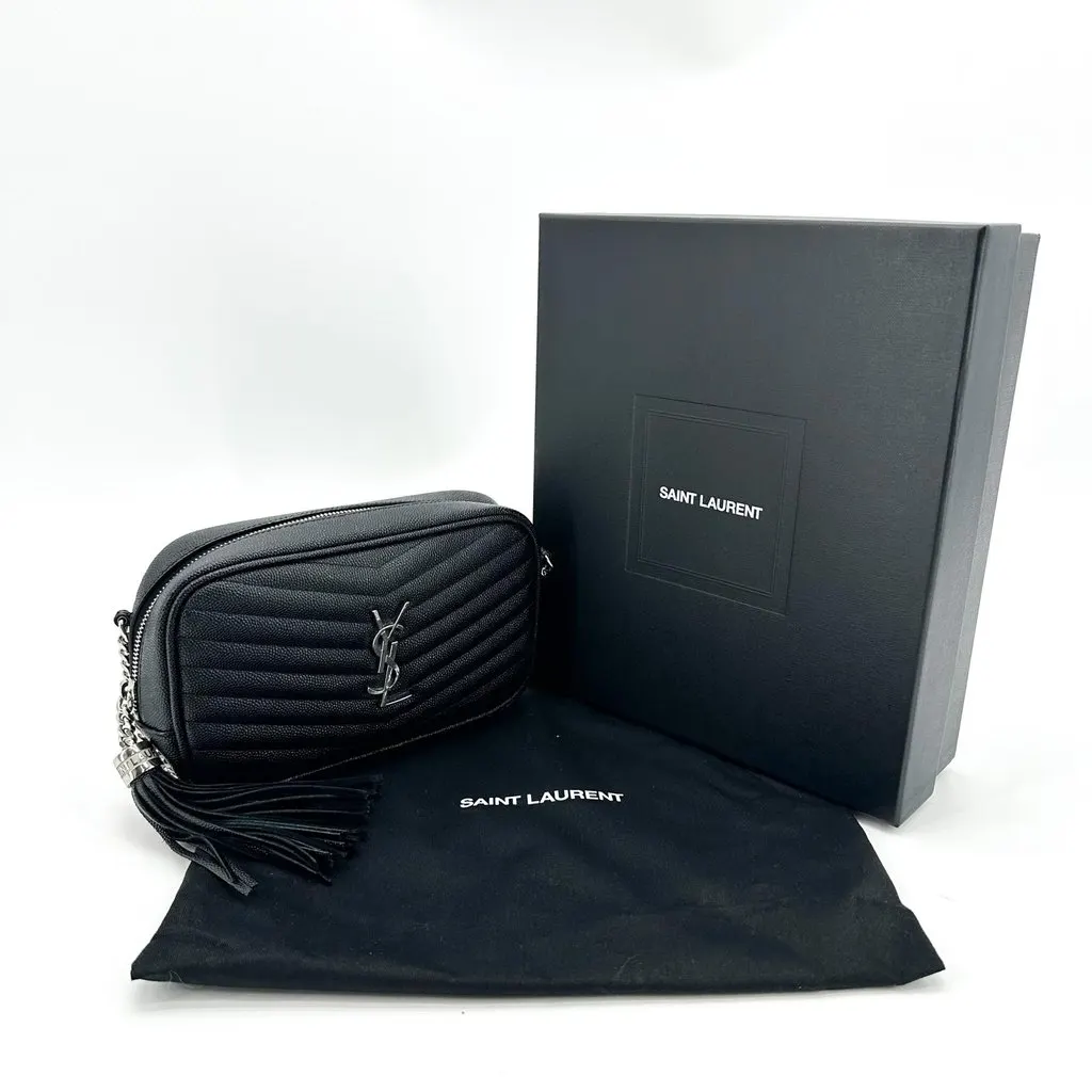 Saint Laurent Lou Mini Camera Bag in Quilted Leather Black Silver Black Leather Good - Back View