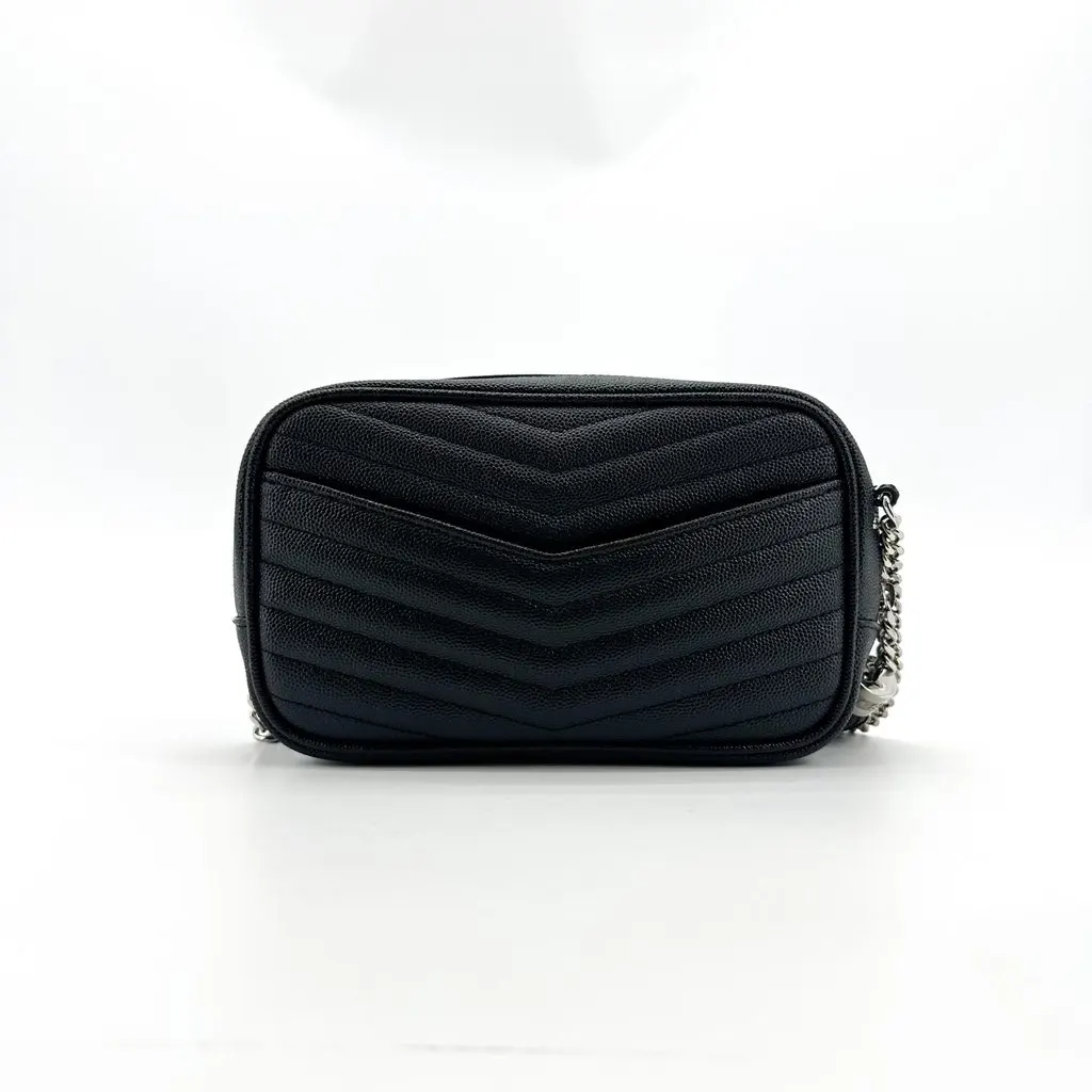 Saint Laurent Lou Mini Camera Bag in Quilted Leather Black Silver Black Leather Good - Inside View