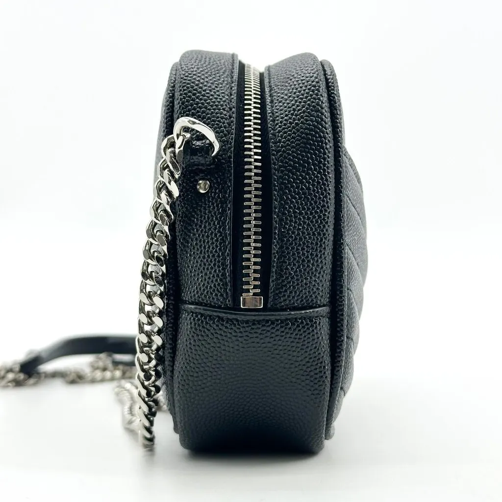 Saint Laurent Lou Mini Camera Bag in Quilted Leather Black Silver Black Leather Good - Model View