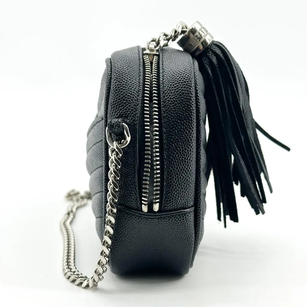 Saint Laurent Lou Mini Camera Bag in Quilted Leather Black Silver Black Leather Good - Box View