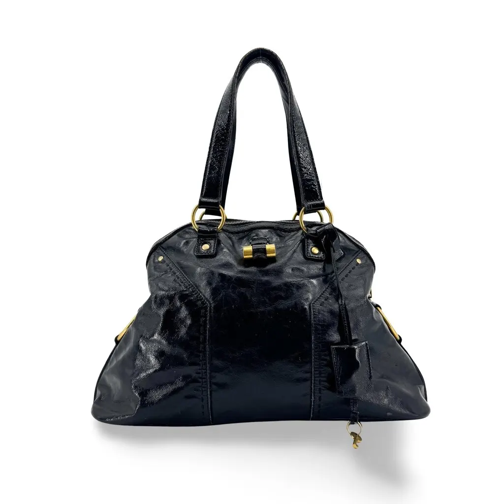 Saint Laurent Large Muse Bag Black Patent Leather Black Leather Good - Front View