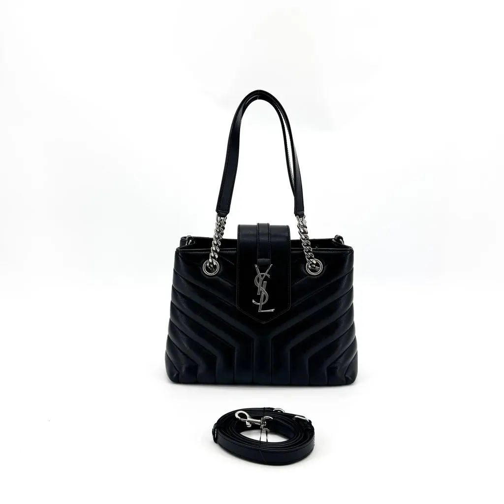 Saint Laurent LouLou Small Chain Shoulder Bag Black Silver Hardware Black Leather Good - Back View